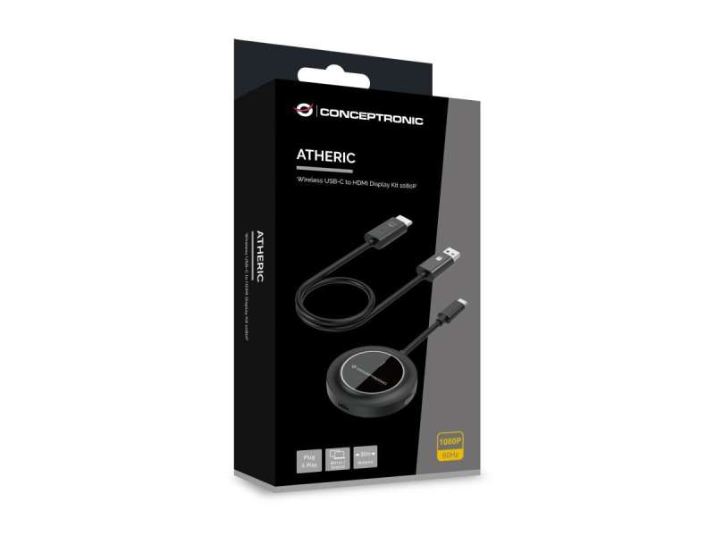 Conceptronic ATHERIC01B Wireless USB-C to HDMI Display Kit 1080P
