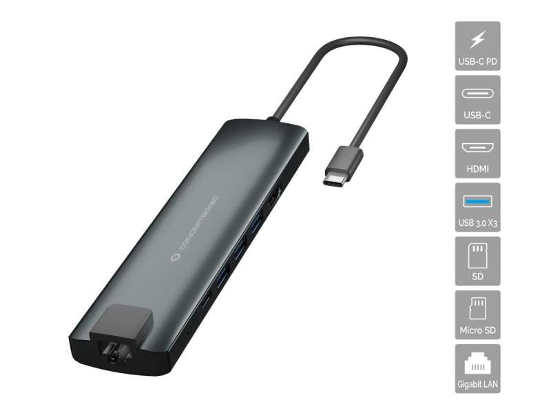 Conceptronic DONN06G 9in1 USB3.2 Gen 1 Docking Station Grey