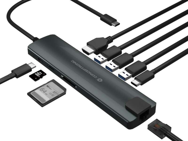Conceptronic DONN06G 9in1 USB3.2 Gen 1 Docking Station Grey