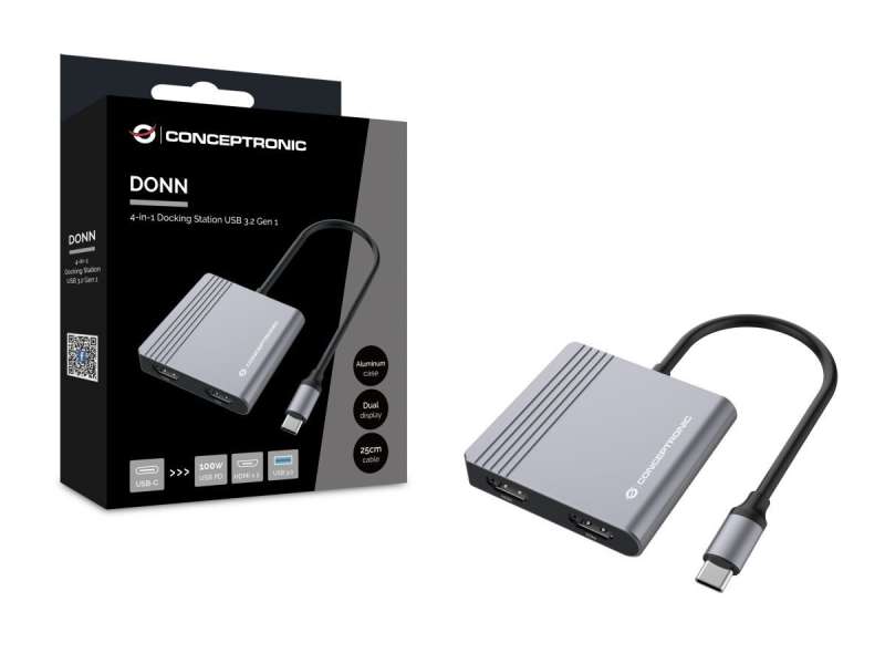 Conceptronic DONN13G 4in1 USB3.2 Gen 1 Docking Station Grey