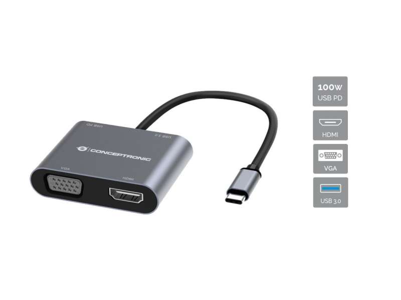 Conceptronic DONN16G 4in1 USB3.2 Gen 1 Docking Station Grey