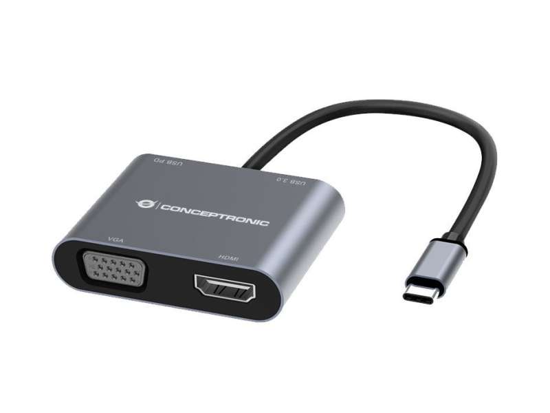 Conceptronic DONN16G 4in1 USB3.2 Gen 1 Docking Station Grey