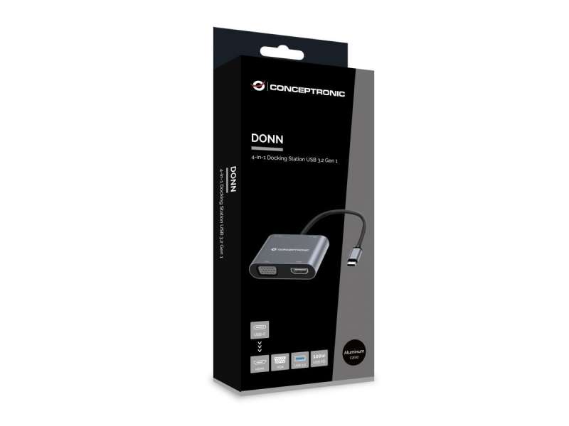 Conceptronic DONN16G 4in1 USB3.2 Gen 1 Docking Station Grey