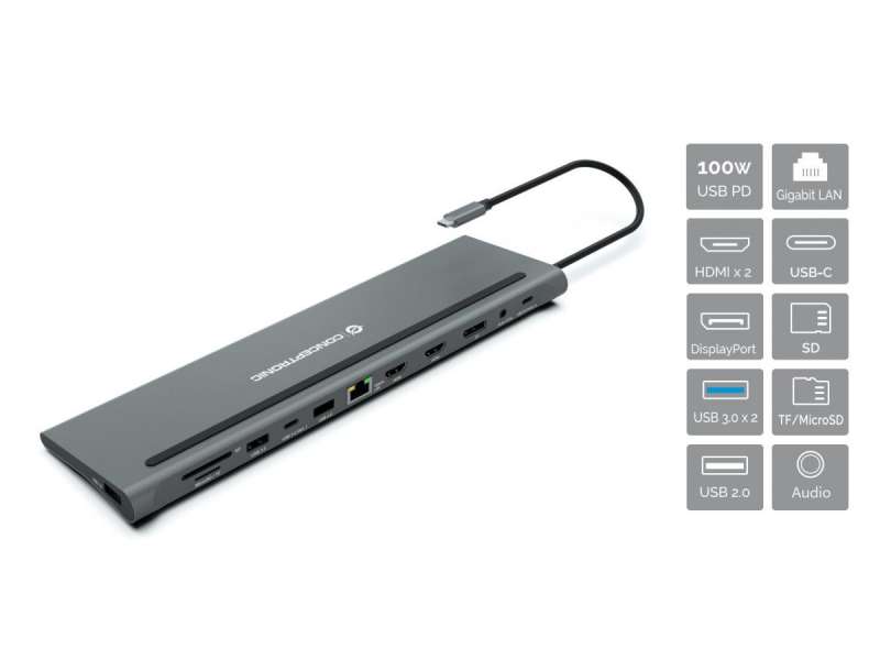 Conceptronic DONN17G 12-in-1 USB 3.2 Gen 1 Docking Station Grey