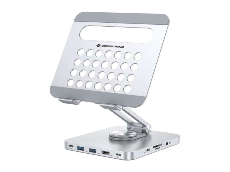 Conceptronic DONN26G Tablet Stand with 8-in-1 USB 3.2 Gen 1 Docking Station