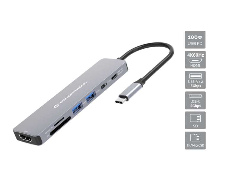 Conceptronic DONN28G 7-in-1 USB 3.2 Gen 1 Docking Station