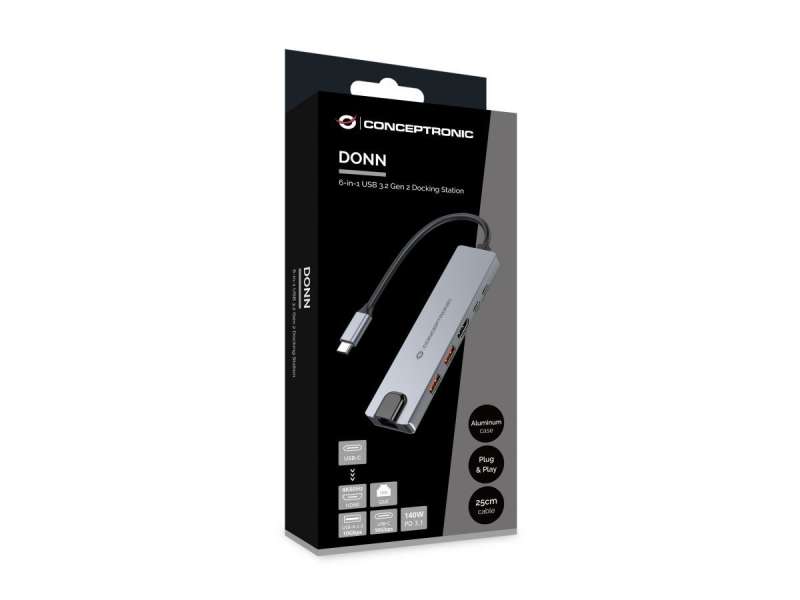 Conceptronic DONN29G 6-in-1 USB 3.2 Gen 2 Docking Station
