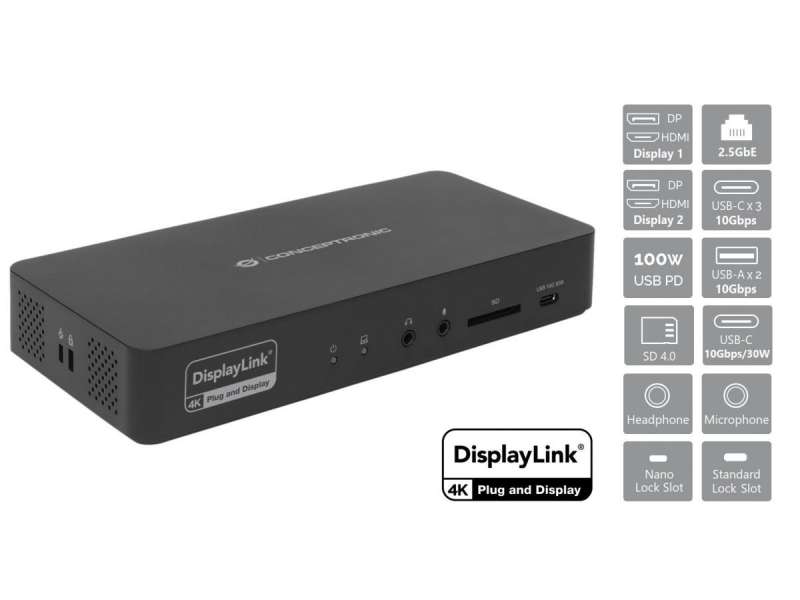 Conceptronic DONN31B 17-in-1 DisplayLink Docking Station USB 3.2 Gen 2