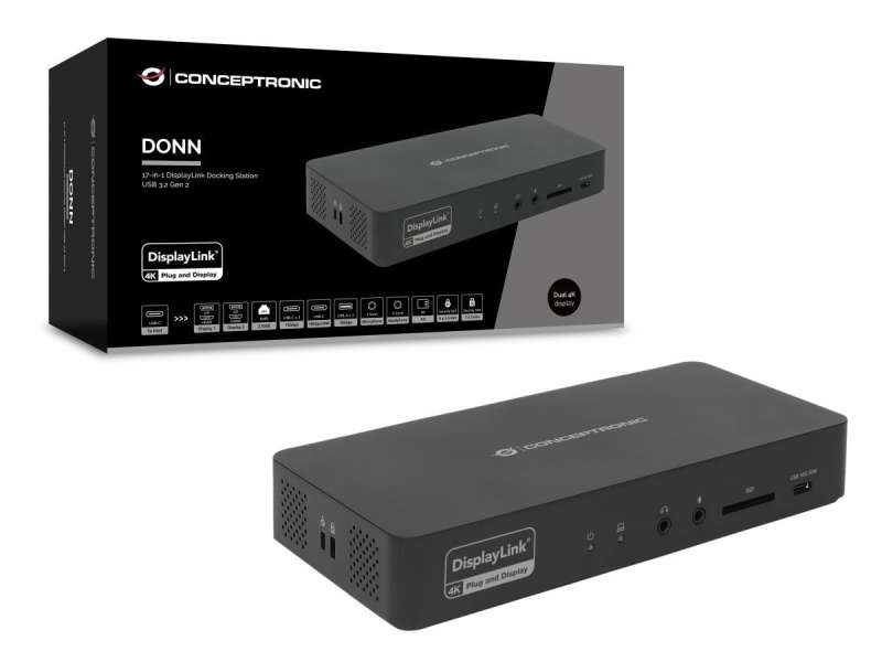 Conceptronic DONN31B 17-in-1 DisplayLink Docking Station USB 3.2 Gen 2