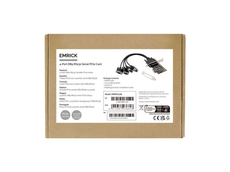 Conceptronic EMRICK12B 4-Port DB9 RS232 Serial PCIe Card