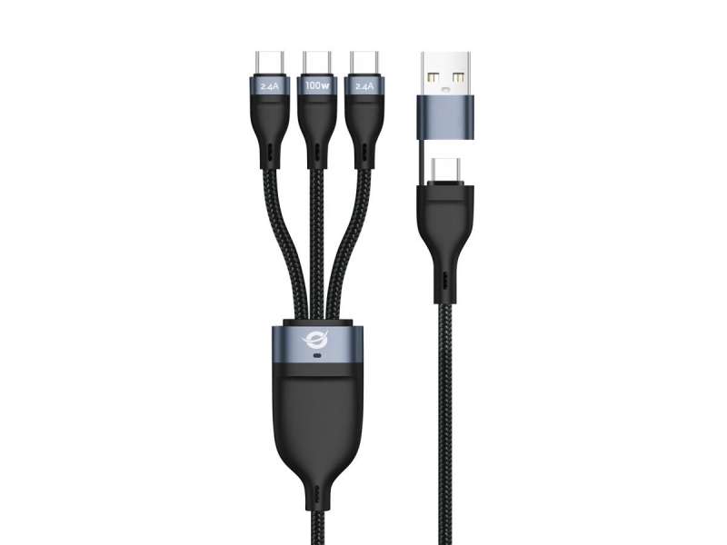 Conceptronic ETTA06B15C 3-in-1 100W Fast Charging Data Cable Black