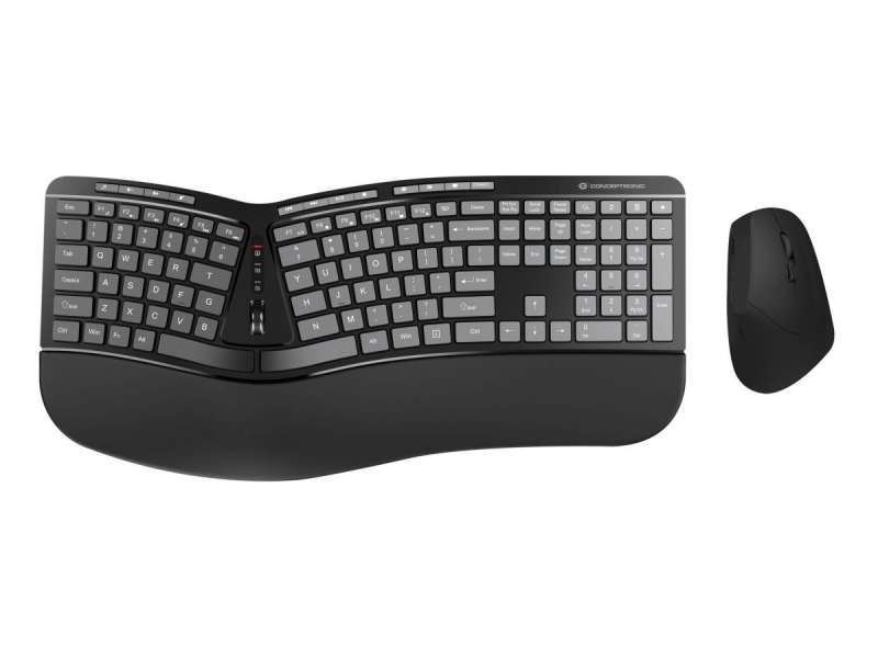 Conceptronic ORAZIO02US ERGO Wireless Ergonomic Keyboard Combo Black US