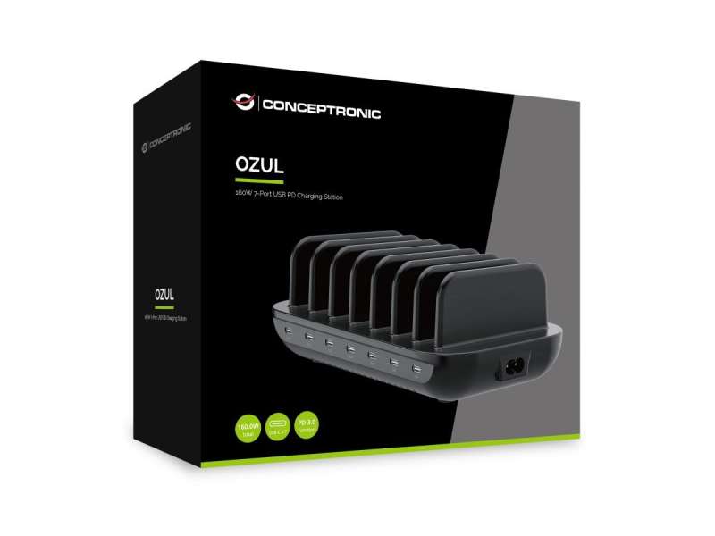 Conceptronic OZUL07B 160W 7-Port USB PD Charging Station