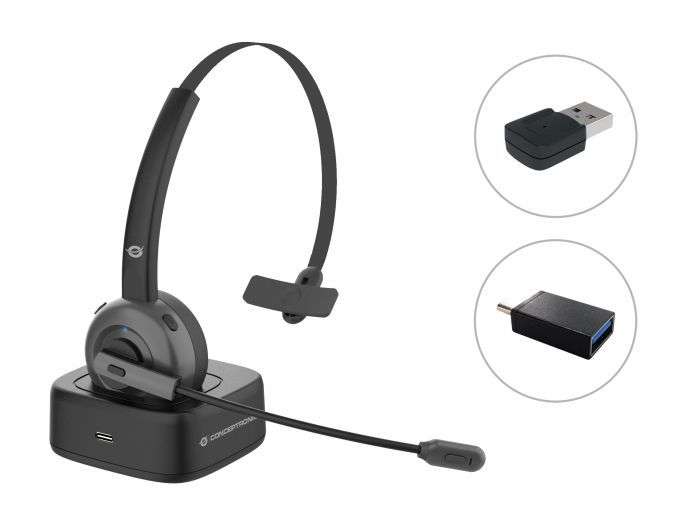 Conceptronic POLONA03BDA Wireless Bluetooth Mono Headset with Charging Dock Black