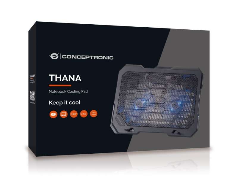 Conceptronic THANA01B 2 ventilátoros laptop hűtőpad Black