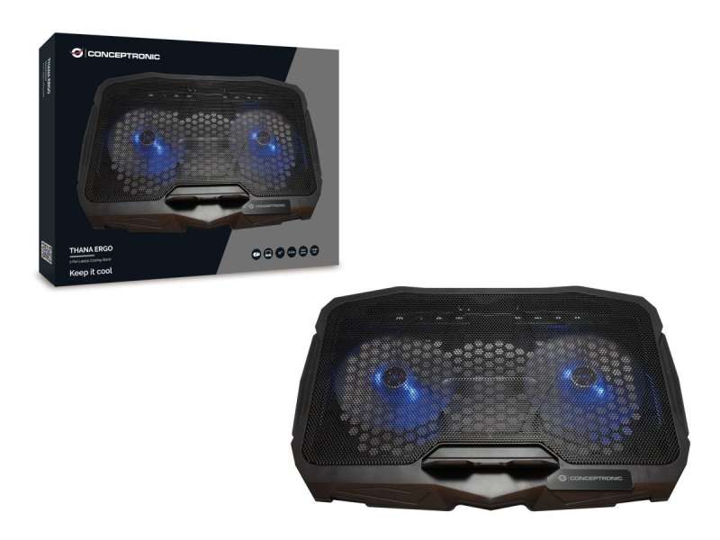 Conceptronic THANA07B ERGO 2 ventilátoros laptop hűtőpad Black