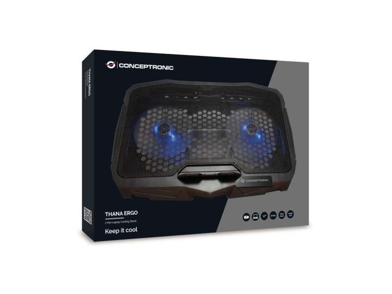 Conceptronic THANA07B ERGO 2 ventilátoros laptop hűtőpad Black