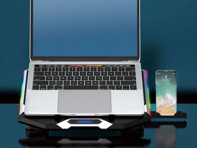 Conceptronic THYIA01B ERGO RGB 6 ventilátoros gamer laptop hűtőpad mobiltartóval