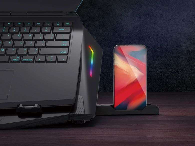 Conceptronic THYIA02B ERGO RGB 2 ventilátoros gamer laptop hűtőpad mobiltartóval