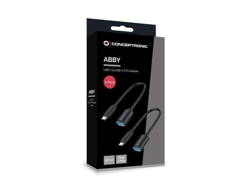 Conceptronic ABBY11B USB-C to USB-A OTG Adapter 20cm Black (2-Pack)