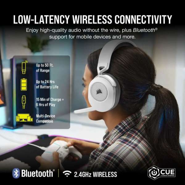 Corsair HS65 v2 Wireless Bluetooth Gaming Headset White