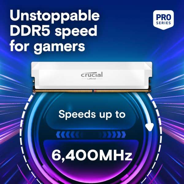 Crucial 64GB DDR5 6400MHz Kit(2x32GB) UDIMM: OC Gaming Memory White