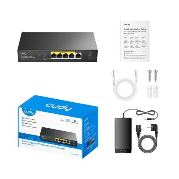 Cudy C200P 2-IN-1 Gigabit VPN Router / AP Controller with 4 PoE+ Ports