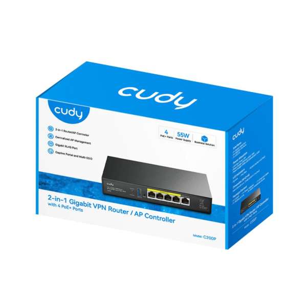 Cudy C200P 2-IN-1 Gigabit VPN Router / AP Controller with 4 PoE+ Ports