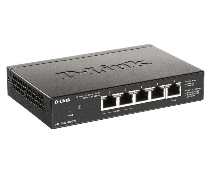 D-Link DGS-1100-05PDV2 5-Port Gigabit PoE Smart Managed Switch and PoE Extender