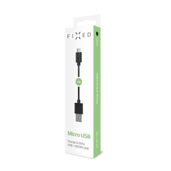 FIXED adat és töltőkábel,USB/micro USB csatlakozók, 1 méter, 12W Fekete
