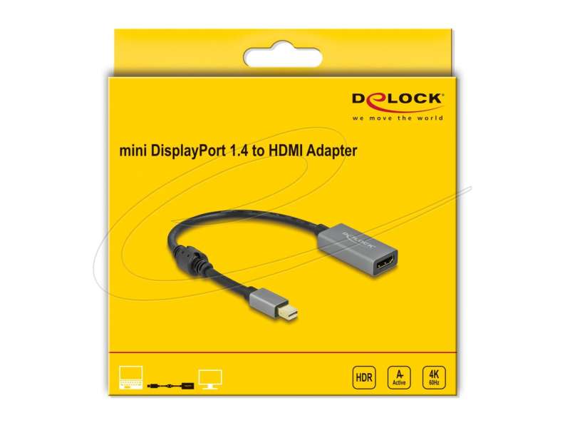 DeLock Active mini DisplayPort 1.4 to HDMI Adapter 4K 60 Hz Black