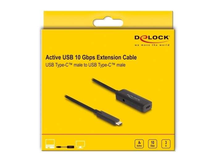 DeLock Active USB 10 Gbps extension cable USB Type-C 3m Black