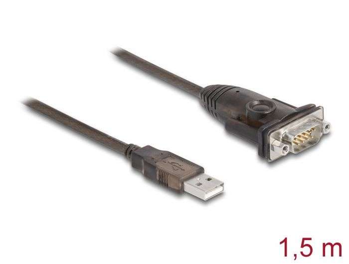 DeLock Adapter USB 2.0 Type-A to 1 x Serial RS-232 D-Sub 9 pin male with nuts 1,5m