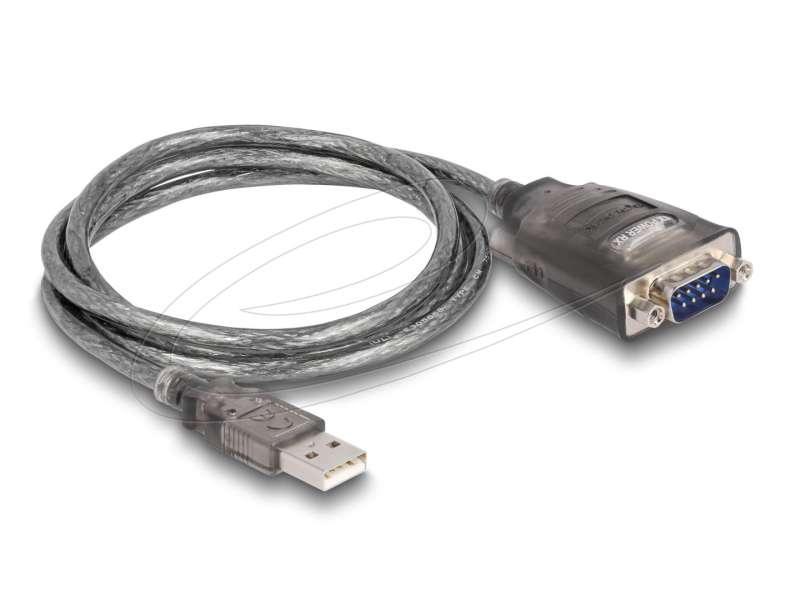 DeLock Adapter USB 2.0 Type-A to 1 x Serial RS-232 D-Sub 9 pin male with nuts with 3xLED 1m Black