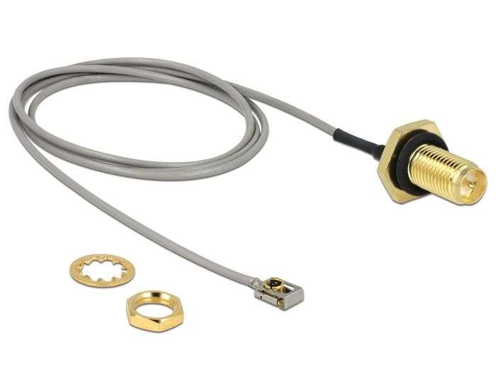 DeLock Antenna Cable RP-SMA jack bulkhead to MHF LK plug 1.13 50 cm thread length 10 mm splash proof