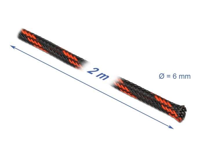 DeLock Braided Sleeve stretchable 2mx6mm Black/Red