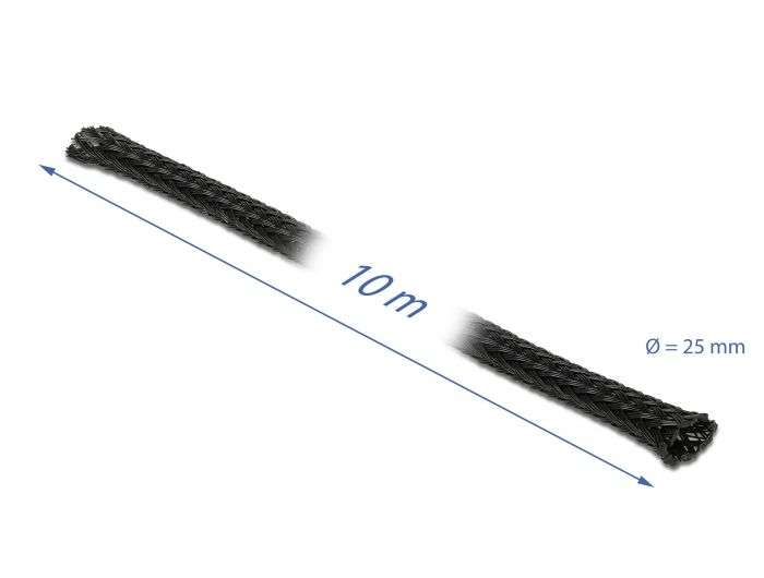 DeLock Braided Sleeving stretchable 10mx25mm Black