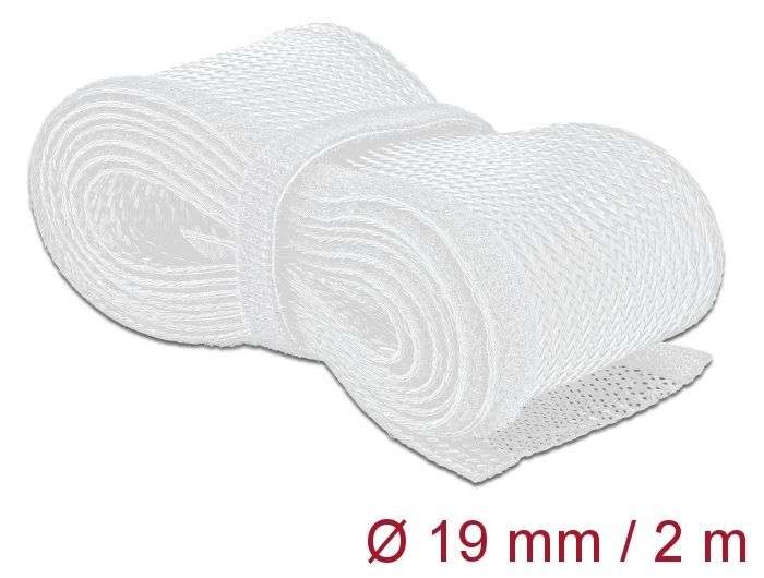 DeLock Braided Sleeving with Hook-and-Loop Fastener 2mx19mm White