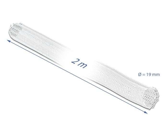 DeLock Braided Sleeving with Hook-and-Loop Fastener 2mx19mm White
