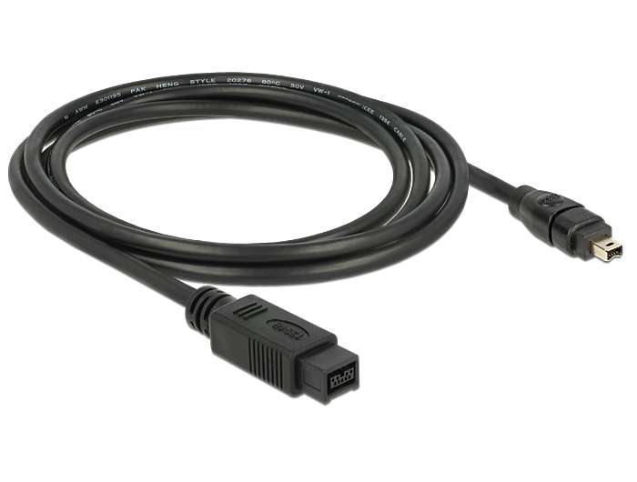 DeLock Cable FireWire 9 pin male > 4 pin male 2m Black