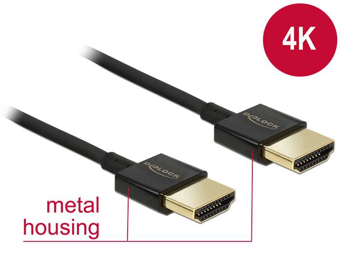 DeLock Cable High Speed HDMI with Ethernet - HDMI-A male > HDMI-A male 3D 4K 0,25m Slim High Quality