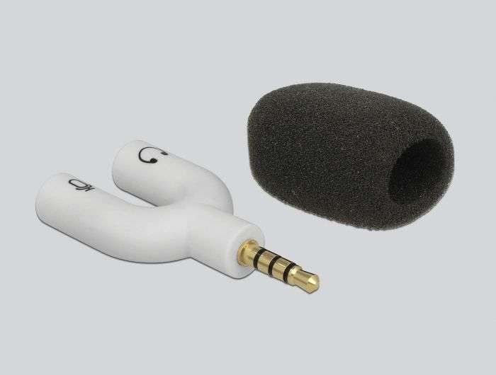 DeLock Condenser Microphone Uni-Directional for Smartphone / Tablet 3.5 mm 4 Pin Stereo Jack 90° angleable Silver