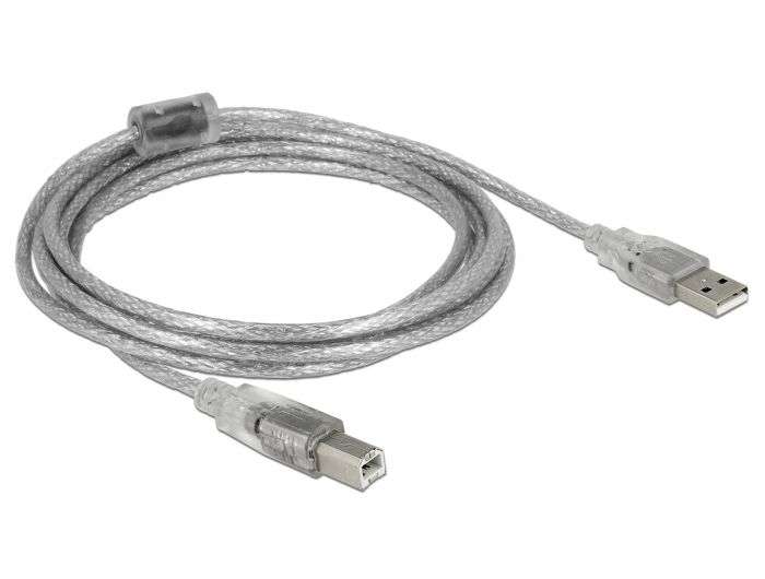 DeLock USB2.0 Type-A male > USB2.0 Type-B male 3m cable Transparent