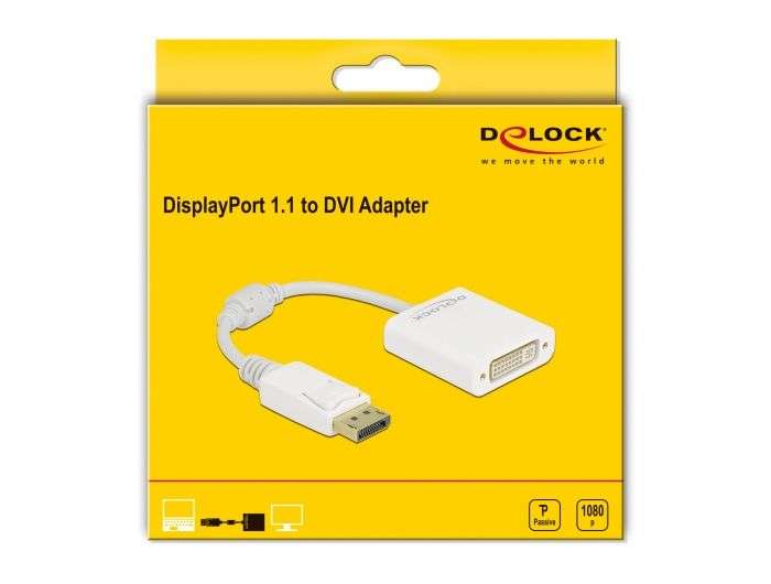 DeLock DisplayPort 1.1 male > DVI-D(Single Link) (24+5) female Passive Adapter White