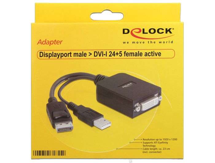 DeLock DisplayPort 1.1 male > DVI-D (Single Link) Active adapter Black