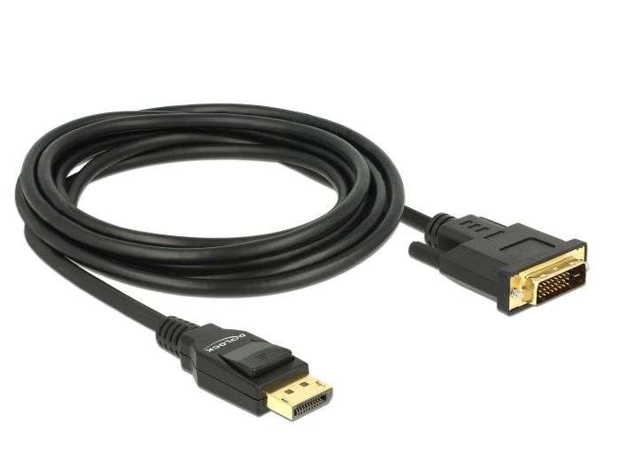 DeLock Displayport 1.2 male > DVI-D (24+1 Single Link) male passive 3m Black Cable