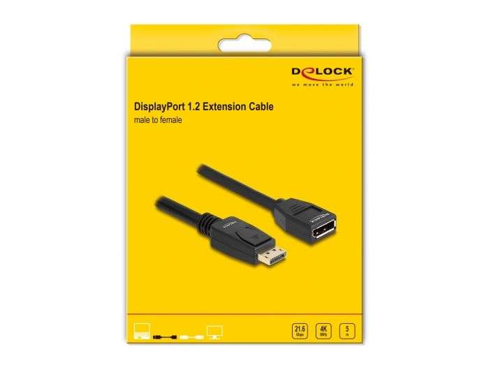 DeLock DisplayPort 1.2 male/famale 4K Extension cable 5m Black