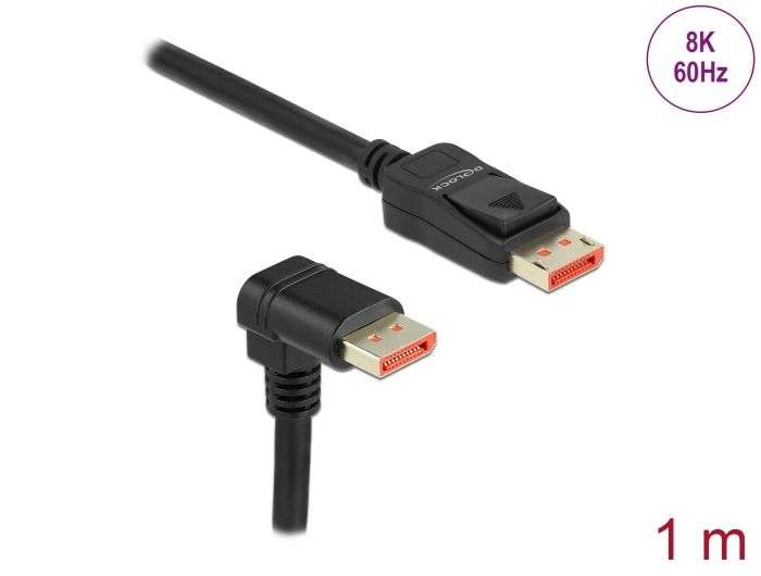 DeLock DisplayPort cable male straight to male 90° downwards angled 8K 60Hz 1m Black
