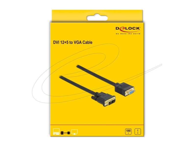 DeLock DVI 12+5 male to VGA female 1m Black