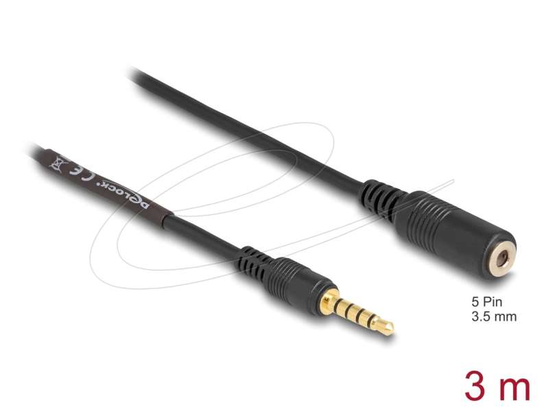 DeLock Extension Cable Stereo Jack 3.5 mm 5 pin male to female 3m Black